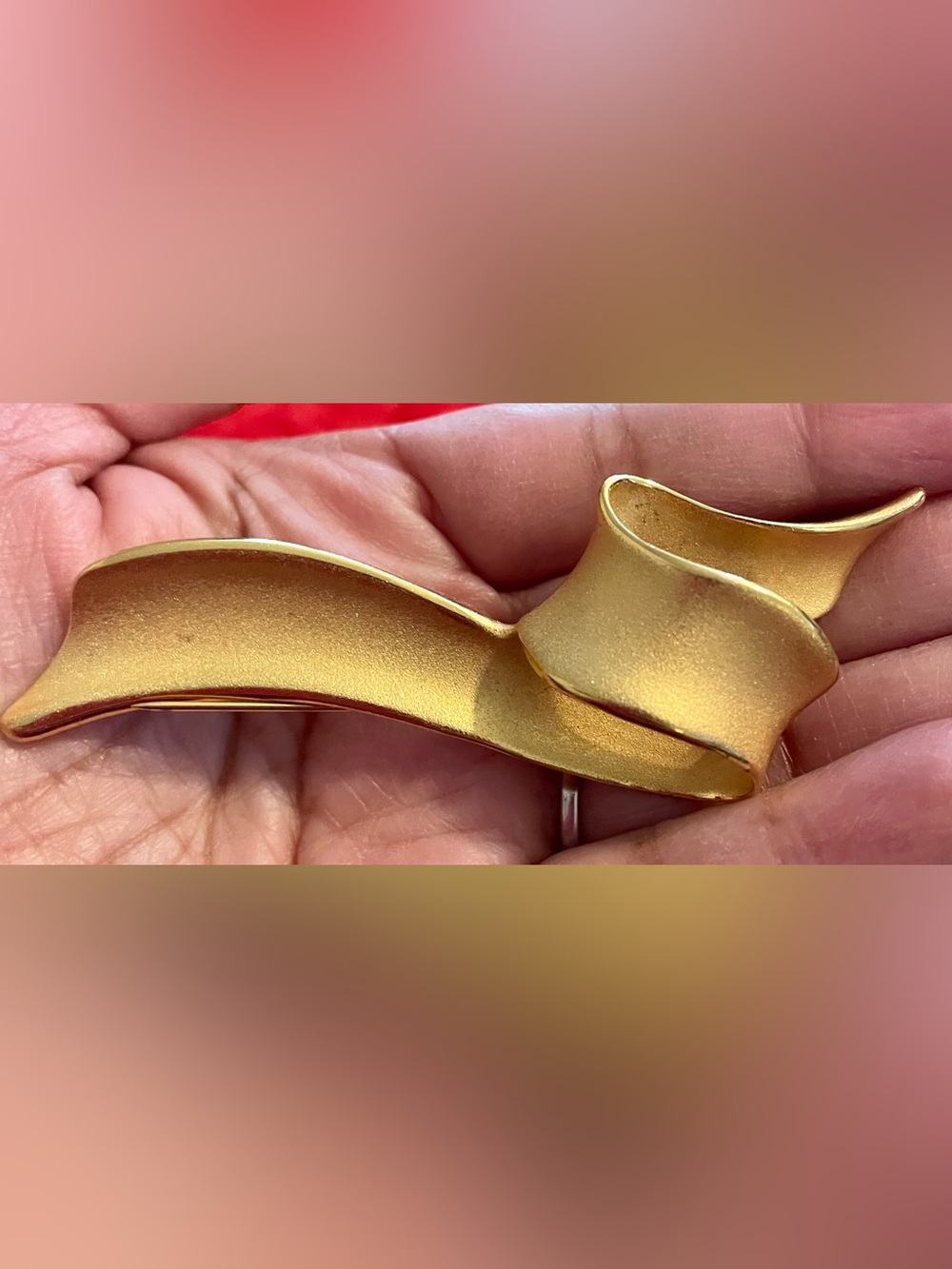 Matte Gold Ribbon Brooch for Women — Sculpted Ribbon Accent